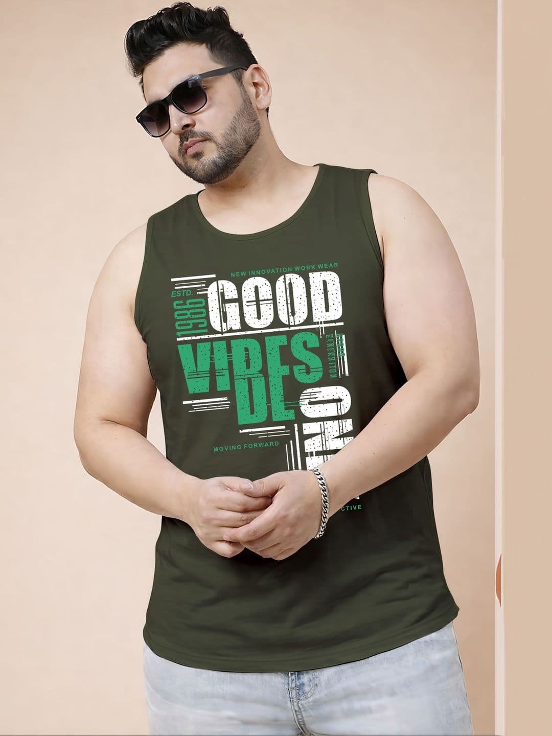 Triptee Printed Cotton Gym Vest - view 1