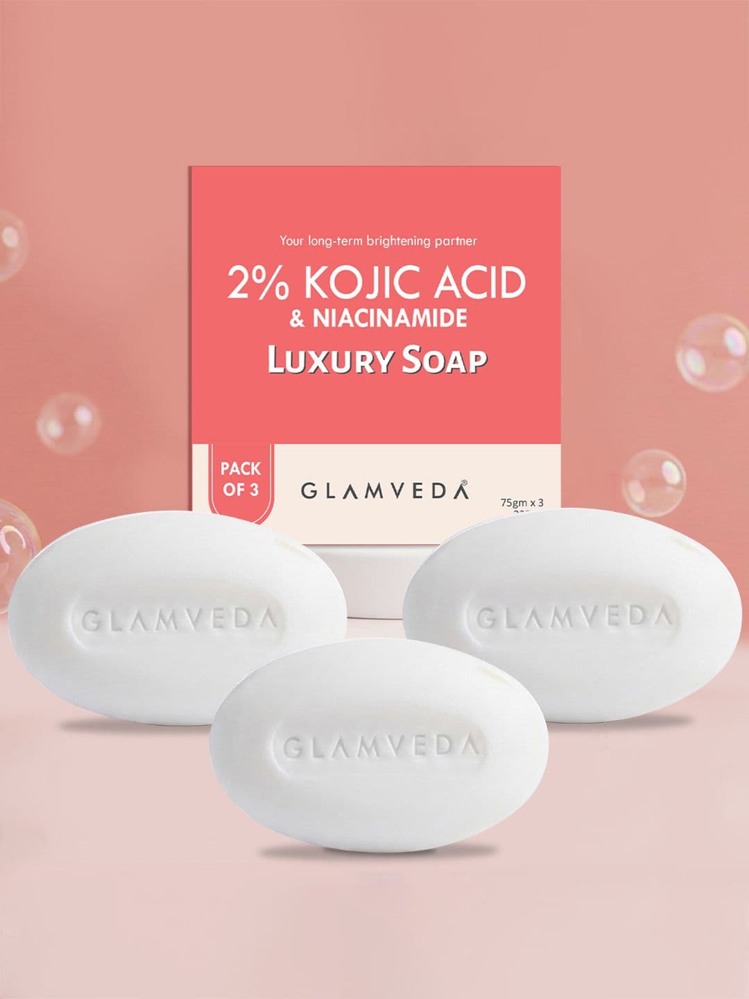 GLAMVEDA Set Of 3 2% Kojic Acid & Niacinamide Skin Lightening Soap- 75g Each - view 1