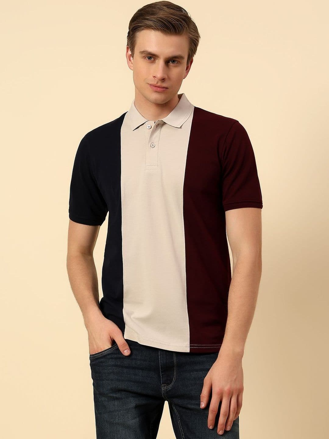 Cantabil Men Colourblocked Breathable & Soft Regular Fit T-Shirt - view 1