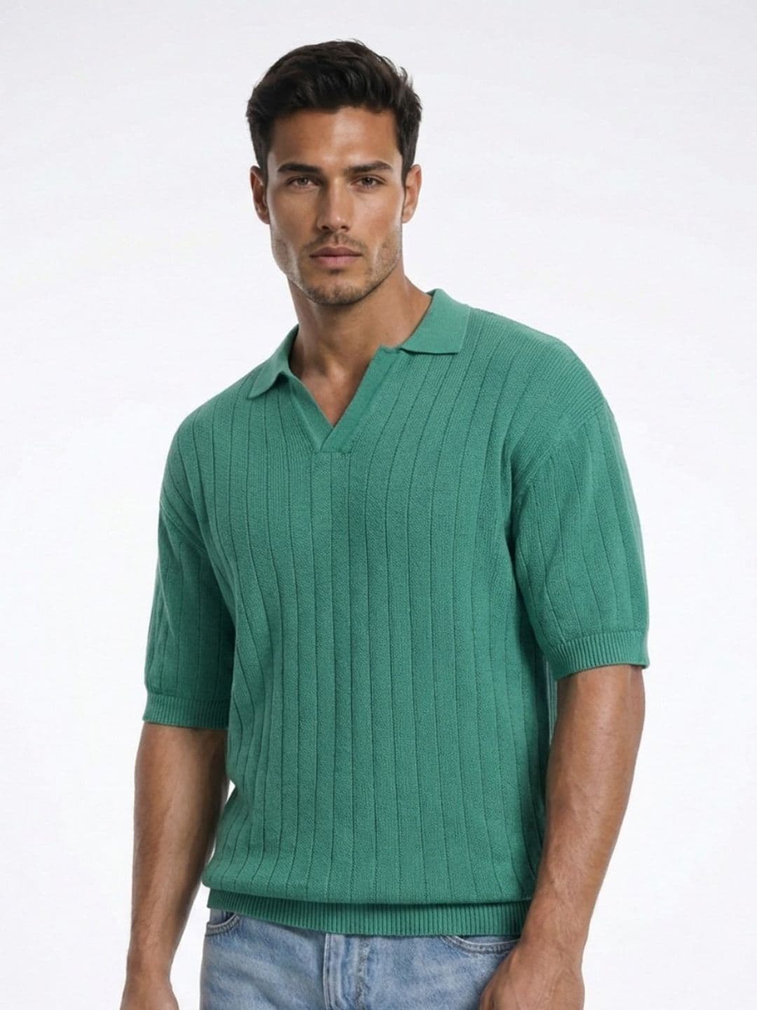 glitchez Polo Collar Pure Cotton Fine Knit Relaxed Fit T-shirt - view 1