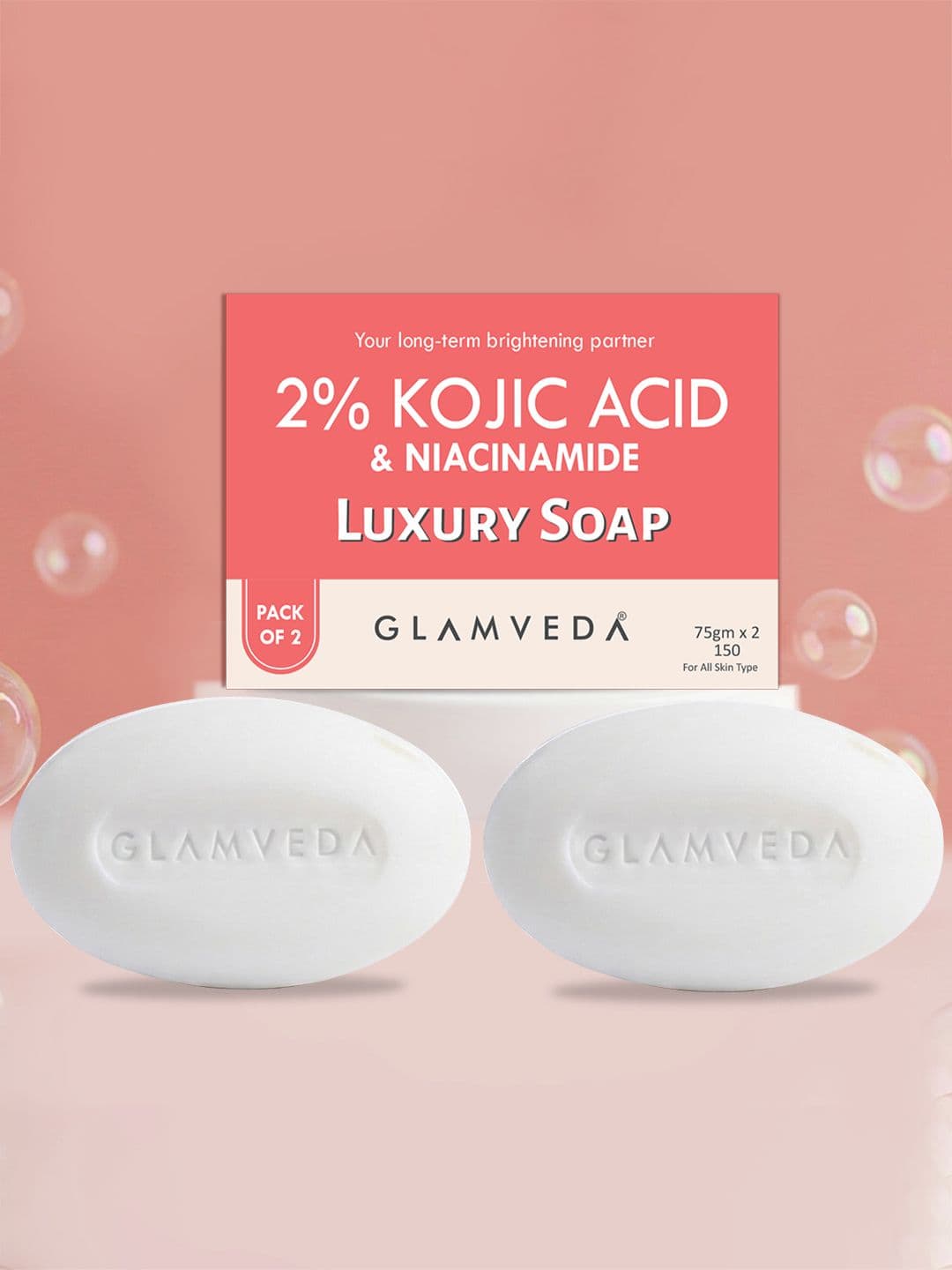 GLAMVEDA Set Of 2 2% Kojic Acid & Niacinamide Skin Lightening Soap- 75g Each - view 1