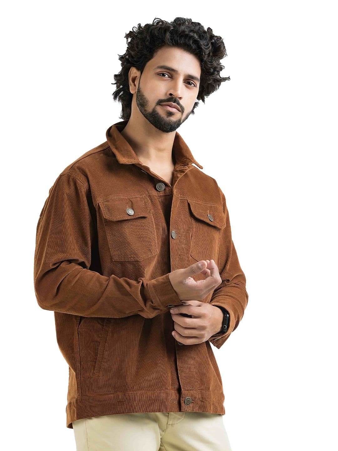 BELANO Spread Collar Long Sleeves Corduroy Bomber Jacket - view 1