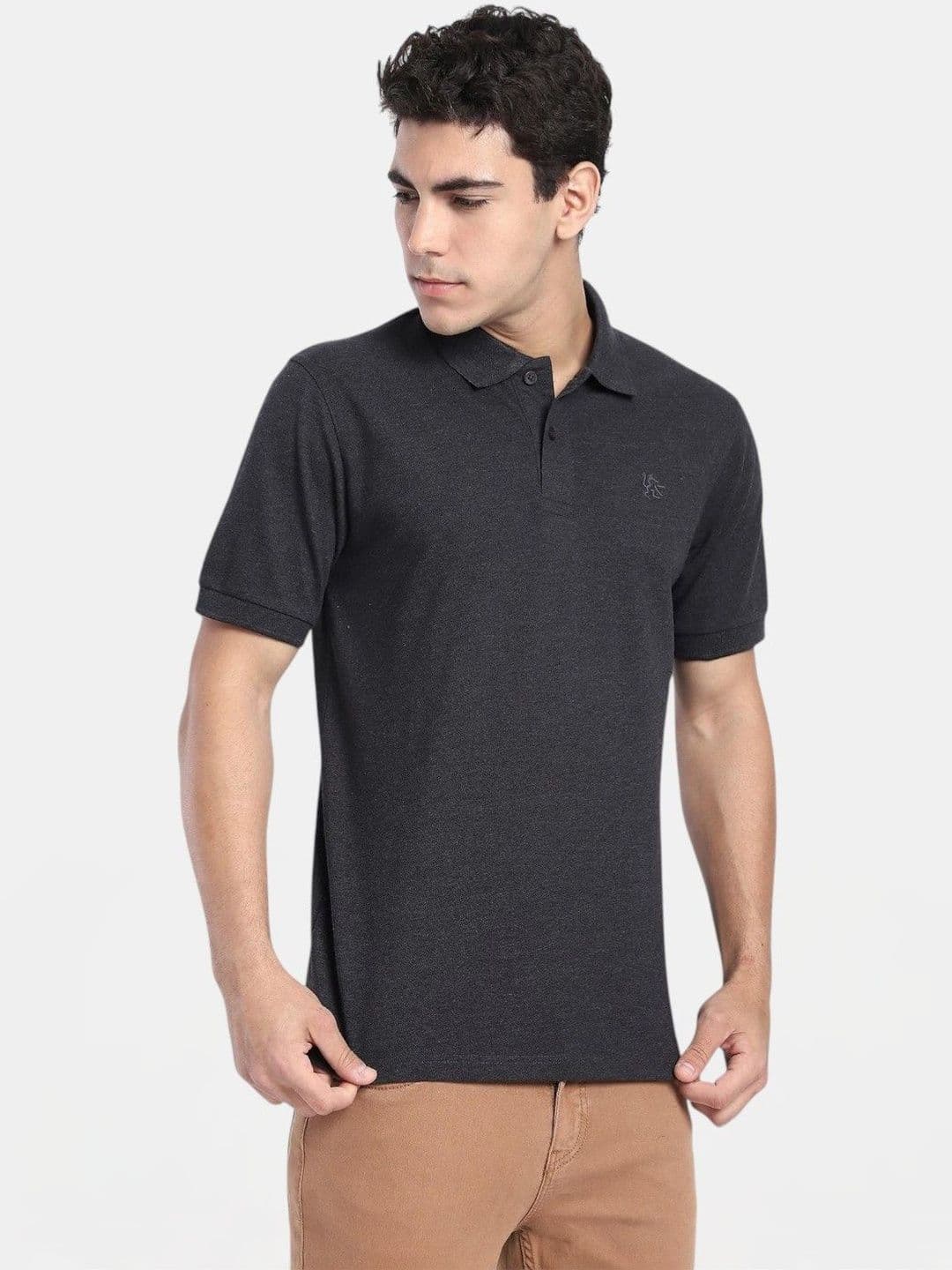 R&B R B Charcoal Solid Men Short Sleeve Polo T-shirts - view 1