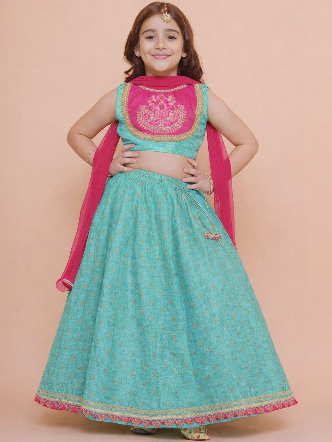 KATRODIYA ENTERPRISE Girls Embellished Tie and Dye Ready to Wear Lehenga & Blouse With Dupatta - view 1