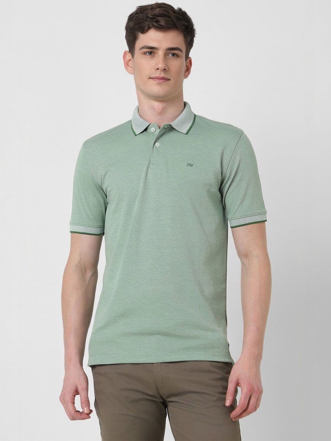 Peter England Men Self Design Polo Neck Cotton T-shirts - view 1