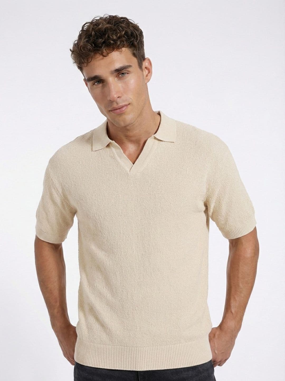 glitchez Polo Collar Pure Cotton Fine Knit Relaxed Fit T-shirt - view 1