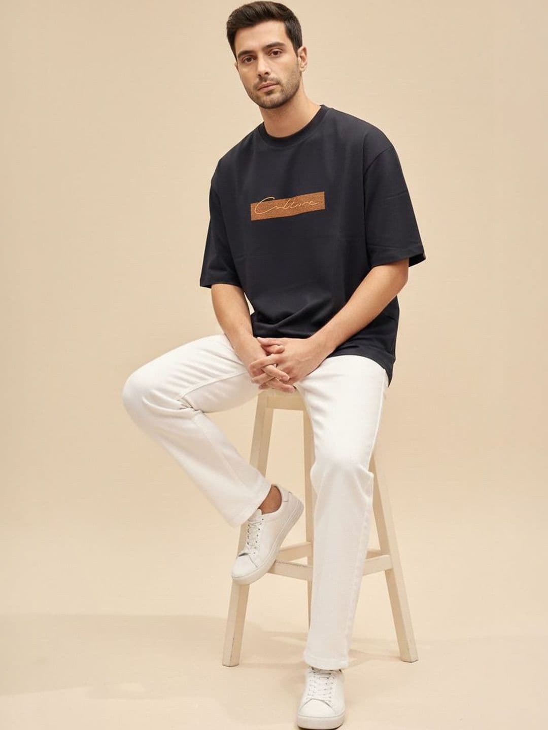 Mast & Harbour Men Typography Printed Round Neck Cotton Oversized T-shirt - view 1