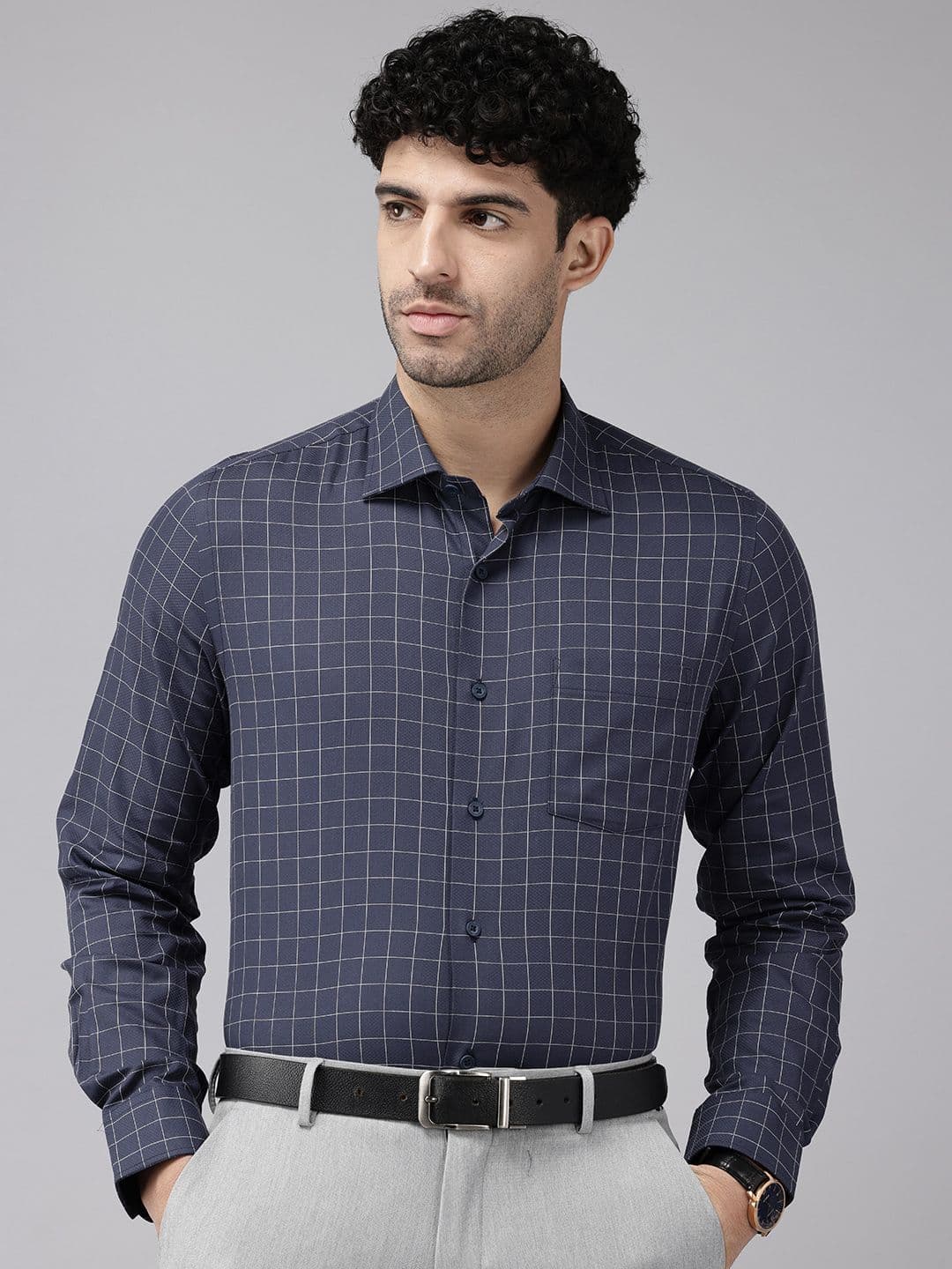 Blackberrys Pure Cotton Slim Fit Grid Tattersall Checks Formal Shirt - view 1