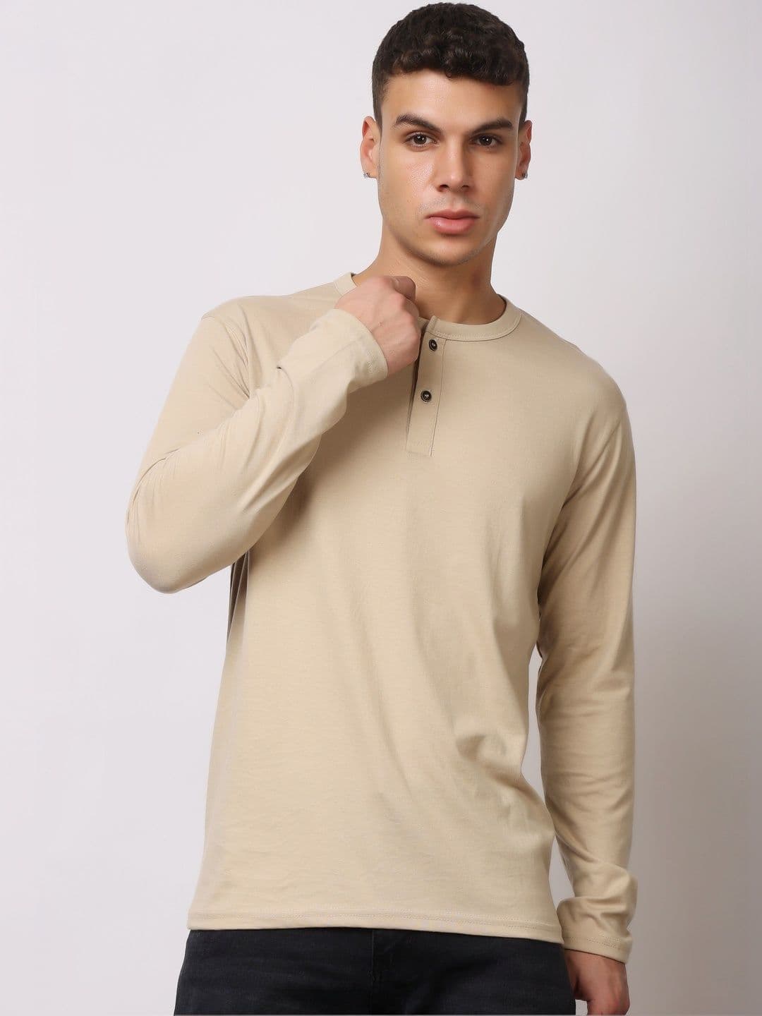 London Hills Men Solid Cotton Henley T-shirts - view 1