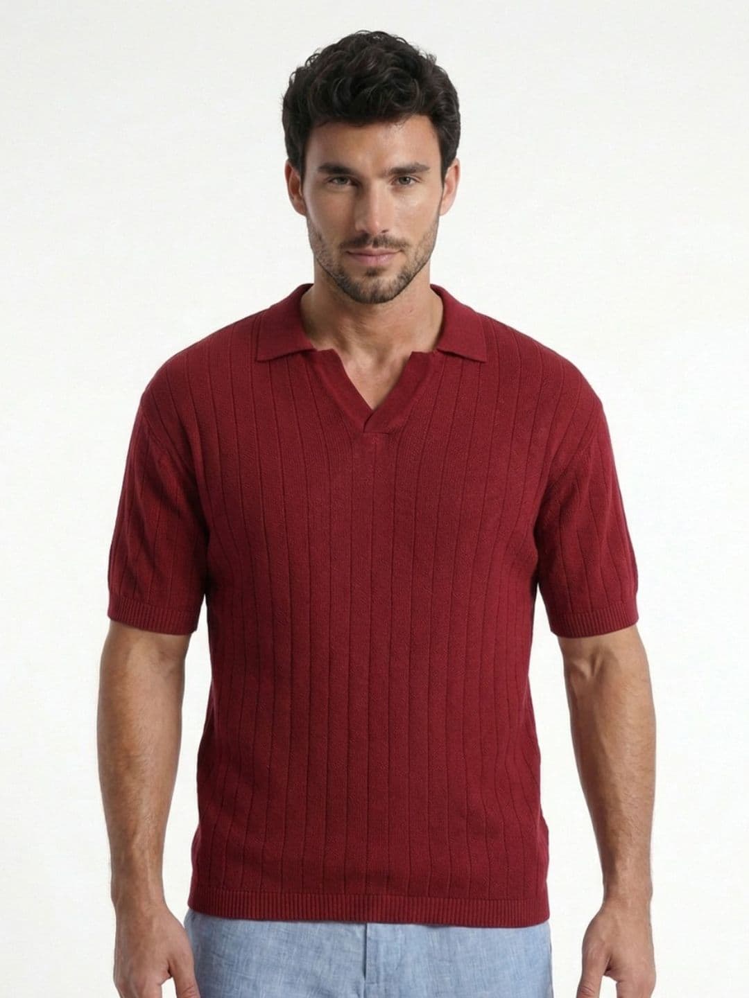 glitchez Polo Collar Pure Cotton Fine Knit Relaxed Fit T-shirt - view 1