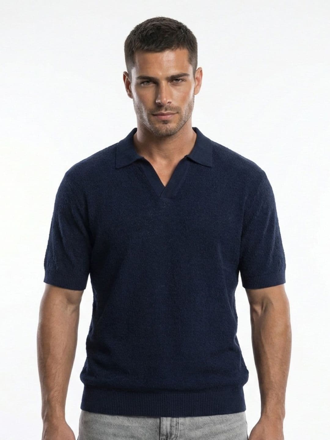 glitchez Polo Collar Pure Cotton Fine Knit Relaxed Fit T-shirt - view 1