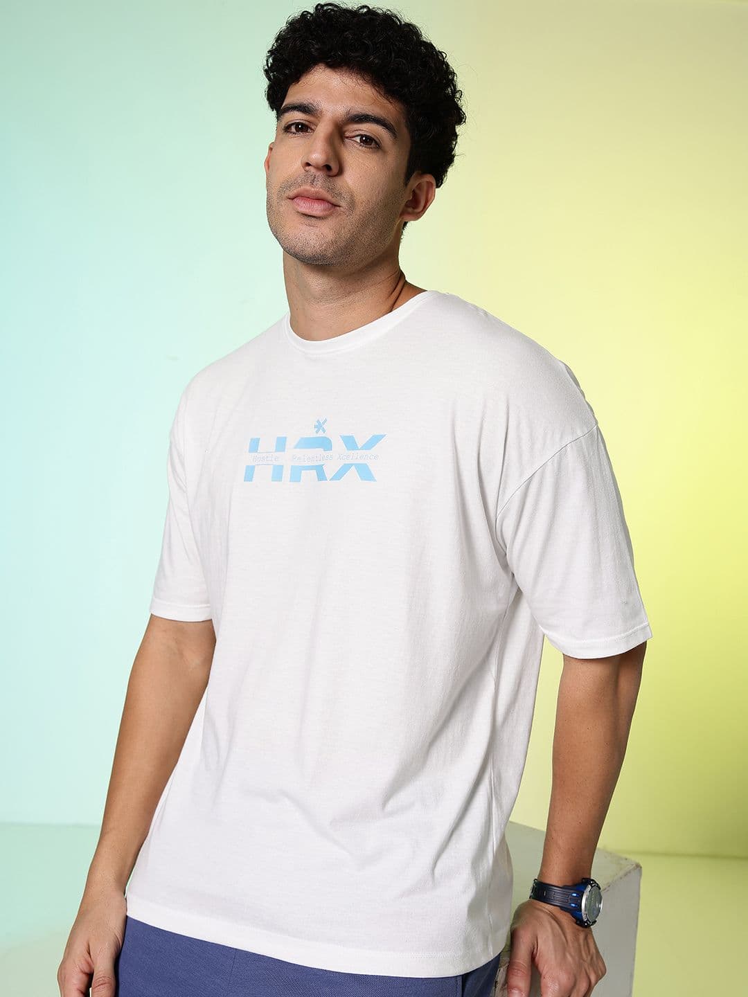HRX by Hrithik Roshan Brand Logo Printed Relaxed Fit Pure Cotton T-shirt - view 1