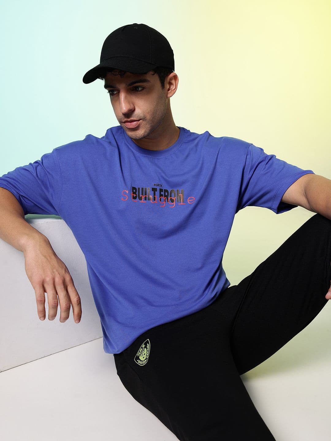HRX by Hrithik Roshan Typography Printed Drop-Shoulder Sleeves Pure Cotton Relaxed T-shirt - view 1