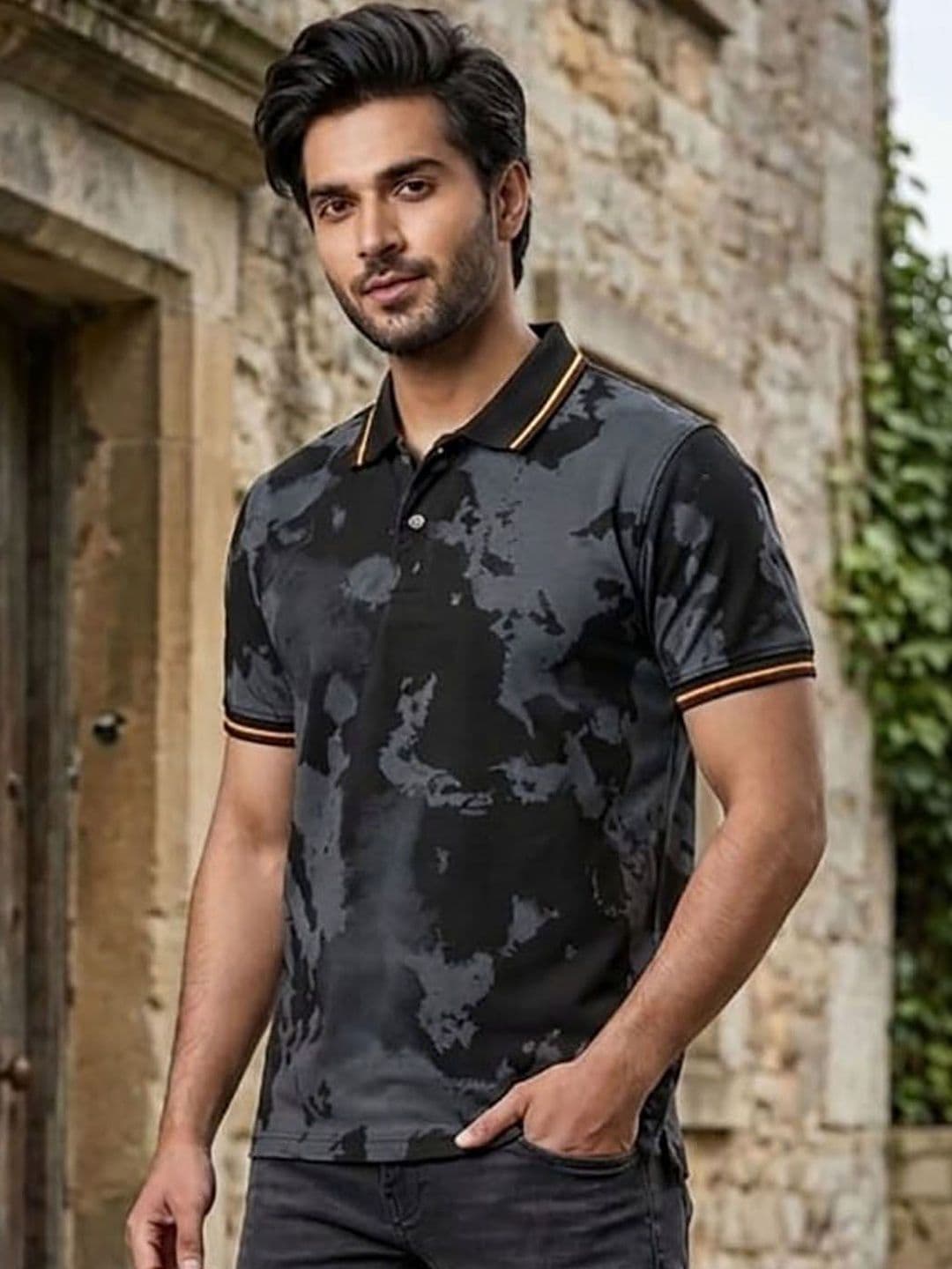 SZN Men Tie and Dyed Polo Collar T-shirt - view 1