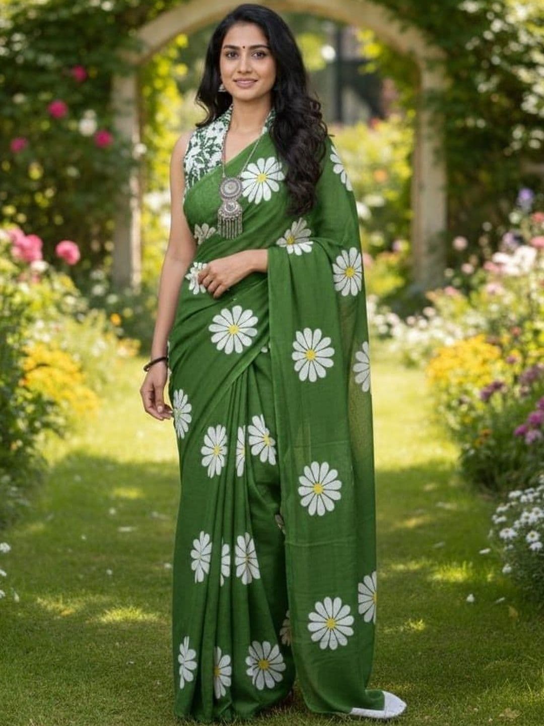 Silkena Floral Linen Blend Saree - view 1