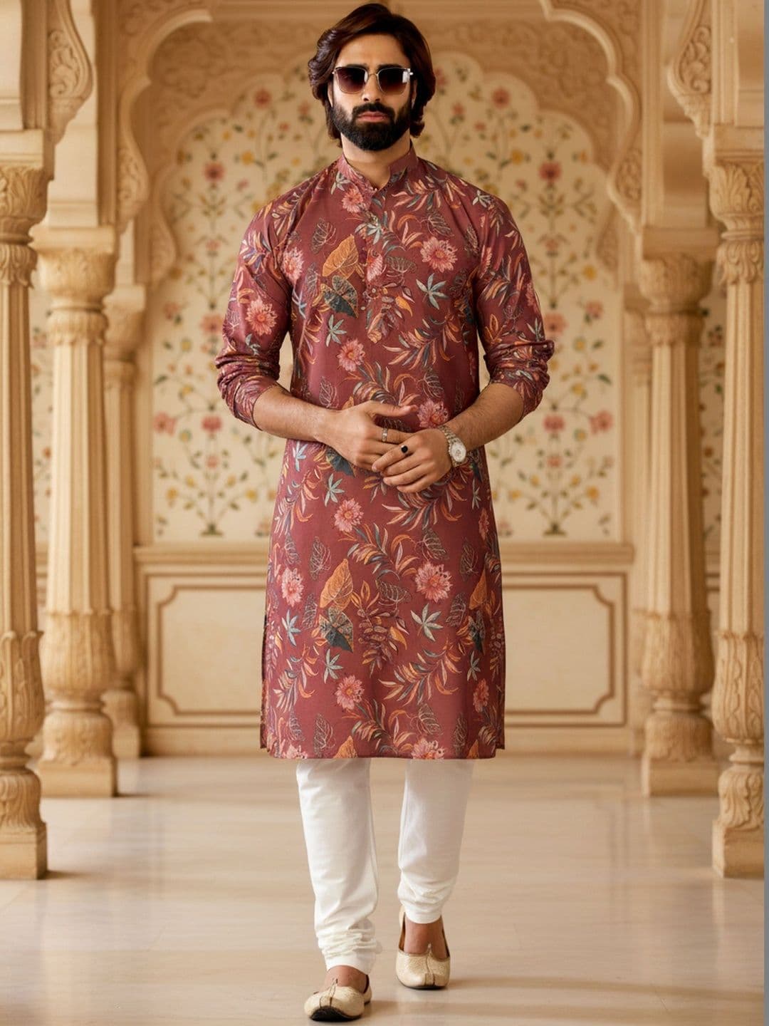 RANGRAAG Men Floral Printed Kurta - view 1