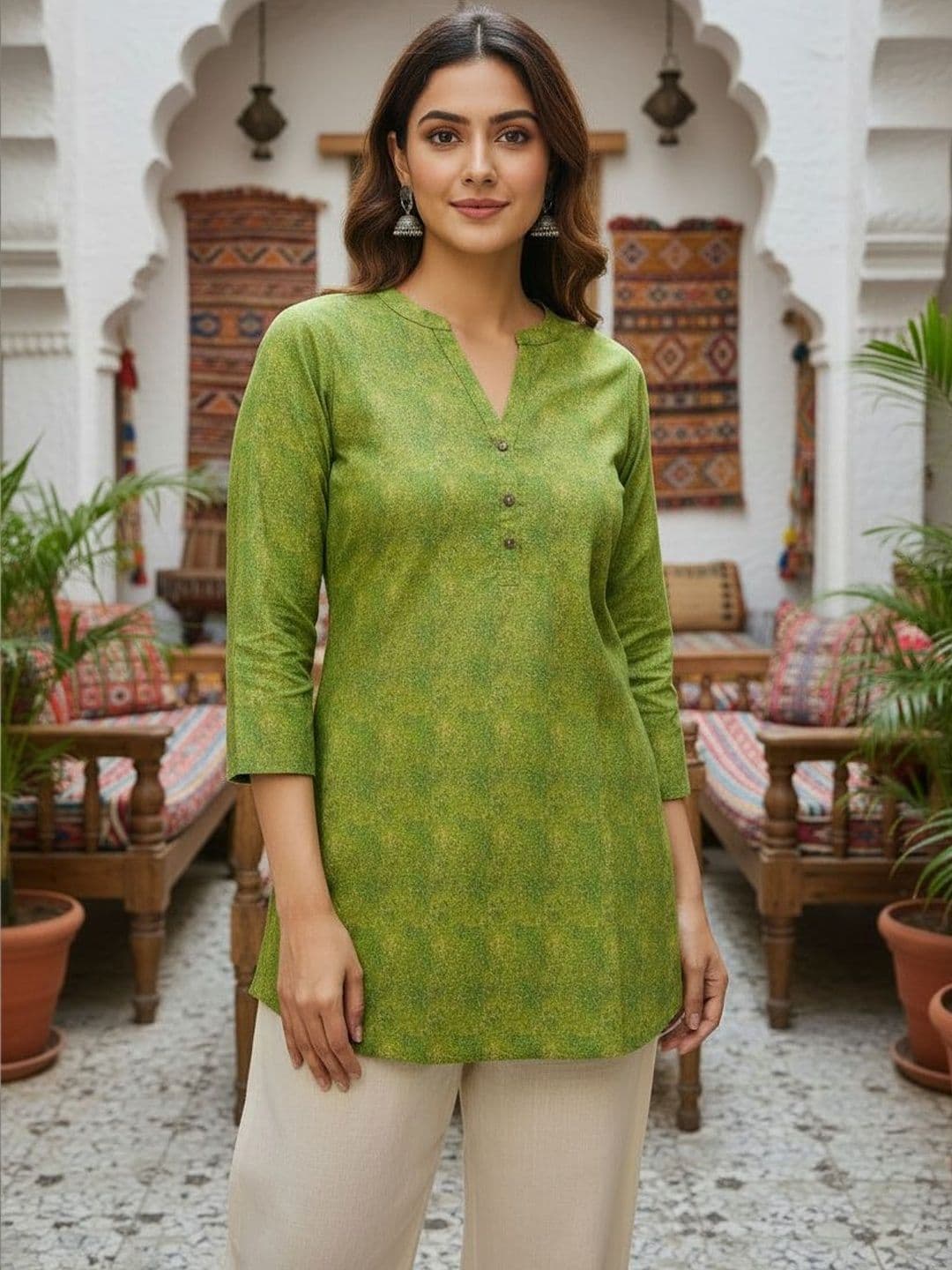 Anouk Printed V-Neck Pure Cotton Blend Kurti - view 1