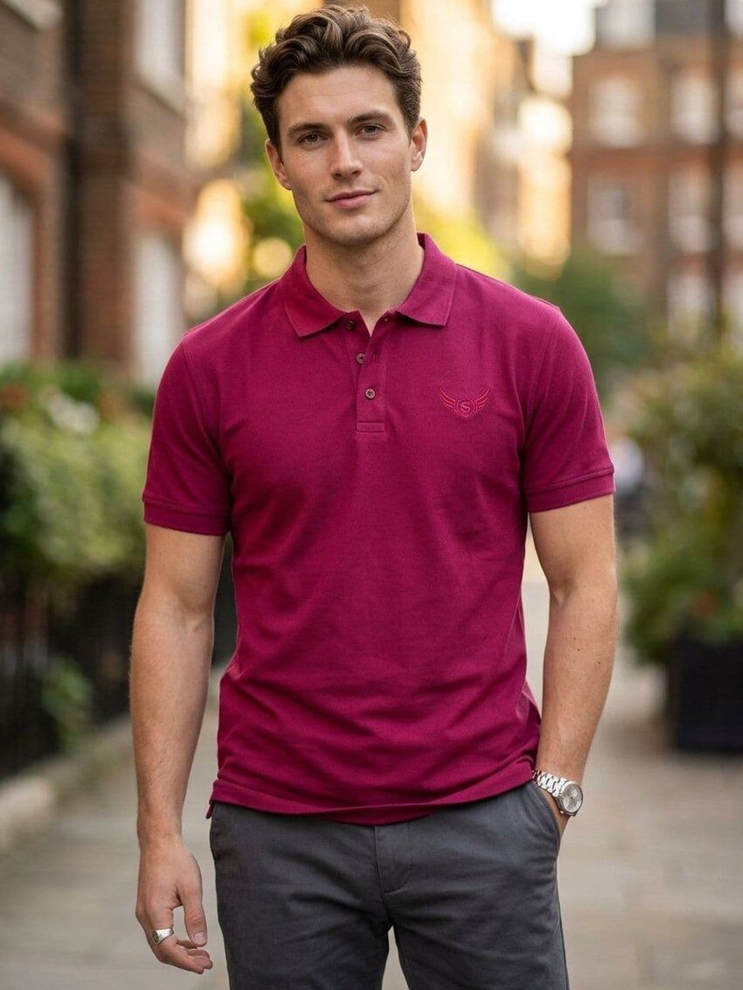 STRAY88 Maroon Polo Collar Short Sleeves T-shirt - view 1