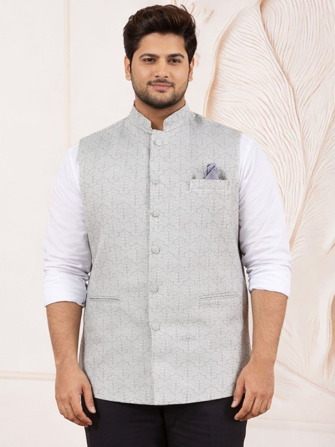 Vastramay Woven Design Sleeveless Nehru Jackets - view 1