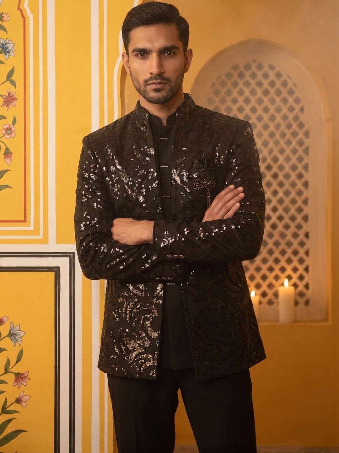 Jompers Embroidered Mandarin Collar Sherwani - view 1
