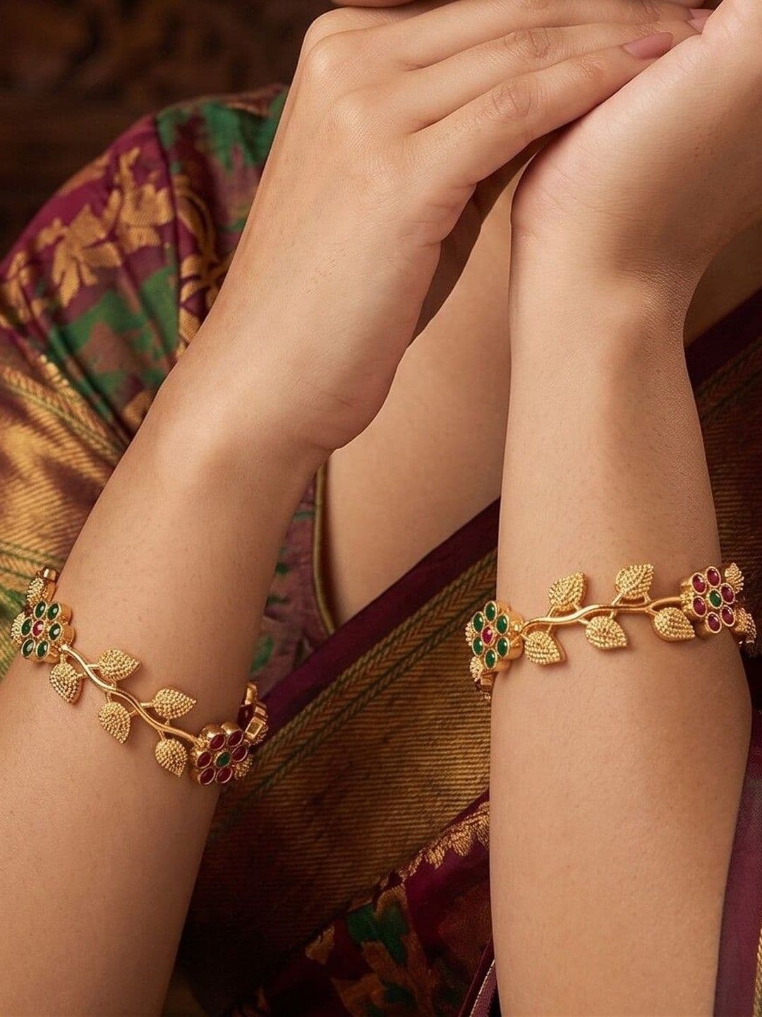 Nui Set of 2 Gold-Plated Antique Beaded Bangles - view 1