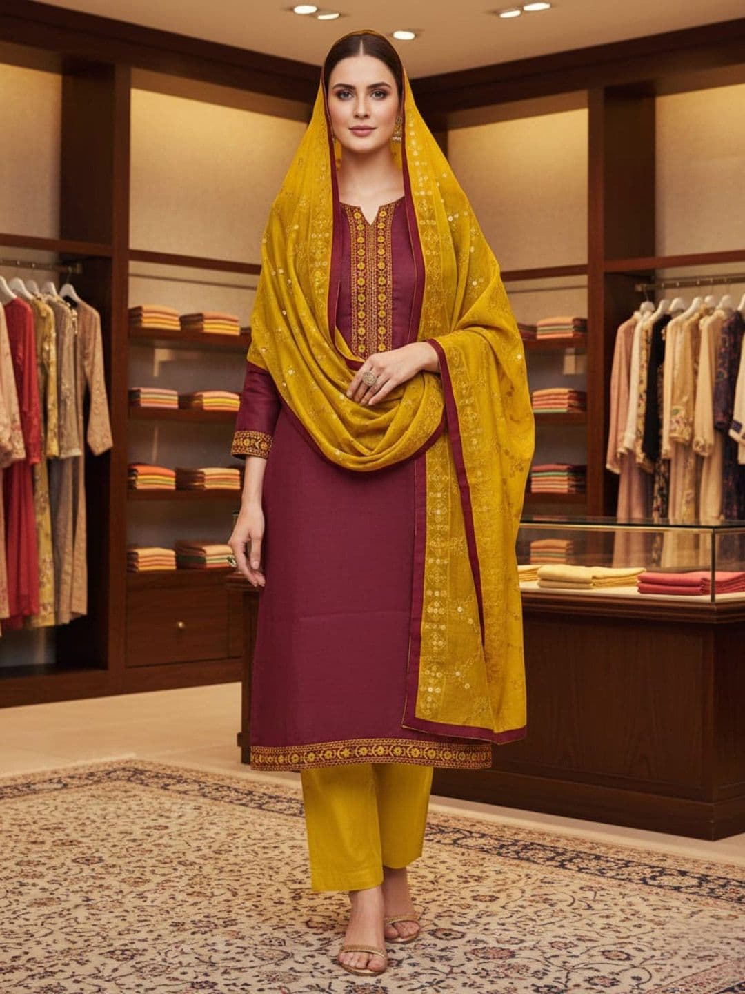 F 13 STUDIO Embroidered Unstitched Dress Material - view 1