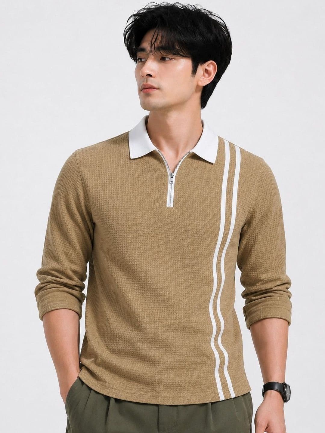 Try This Men Striped Polo Collar T-shirt - view 1