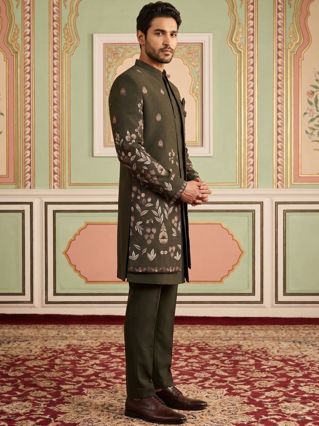 Jompers Embroidered Mandarin Collar Sherwani - view 1