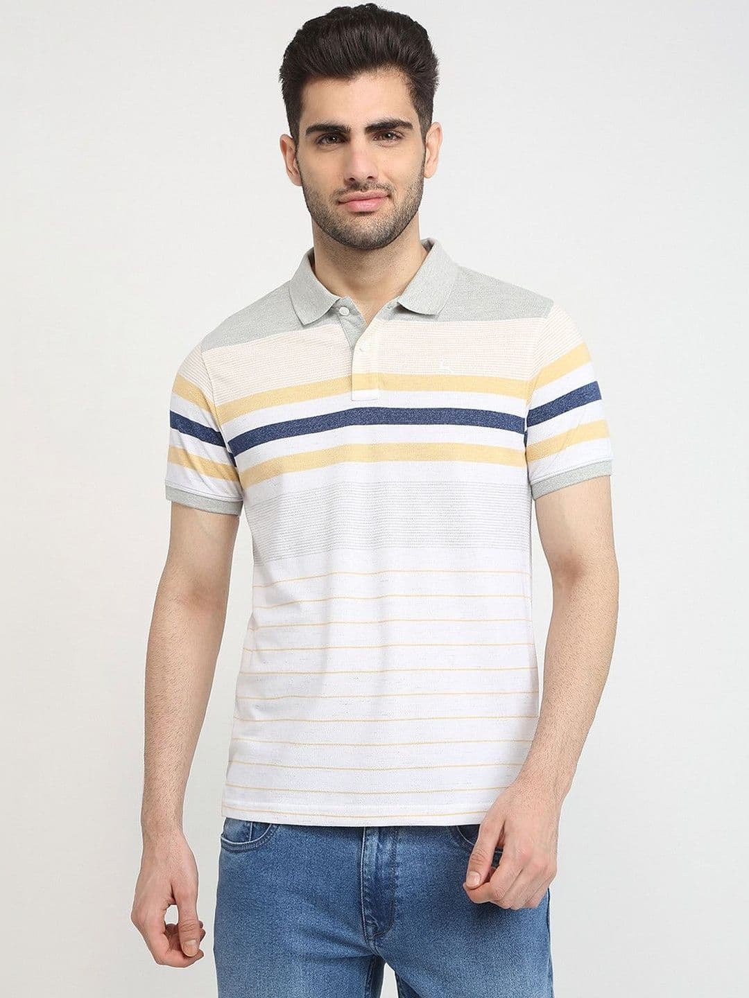 Parx Men Striped Polo Collar Pure Cotton T-shirt - view 1