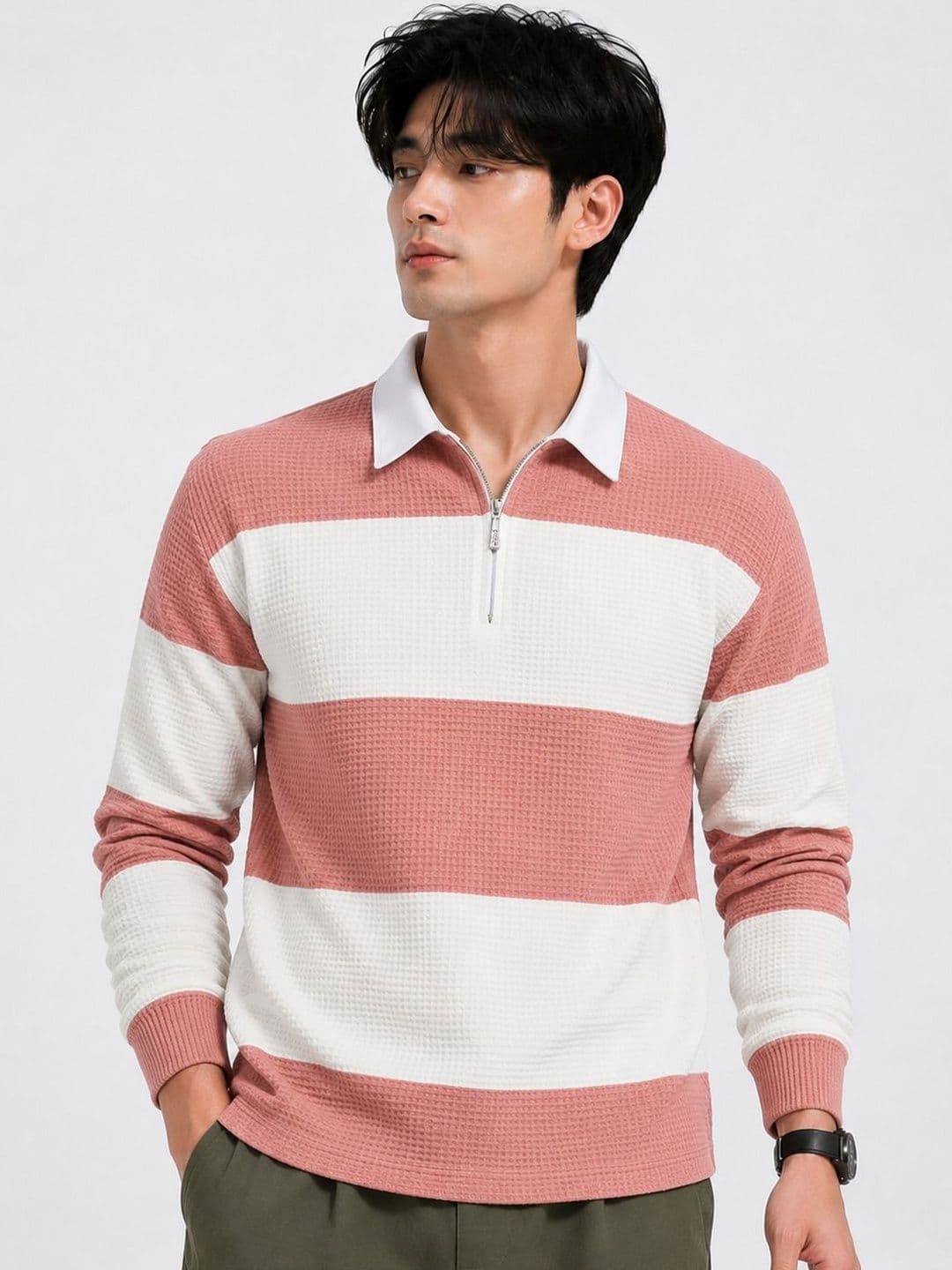 Try This Men Striped Polo Collar T-shirt - view 1