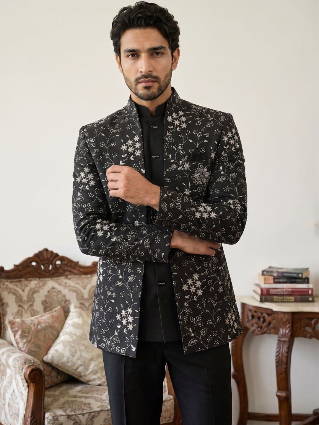 Jompers Embroidered Mandarin Collar Sherwani - view 1