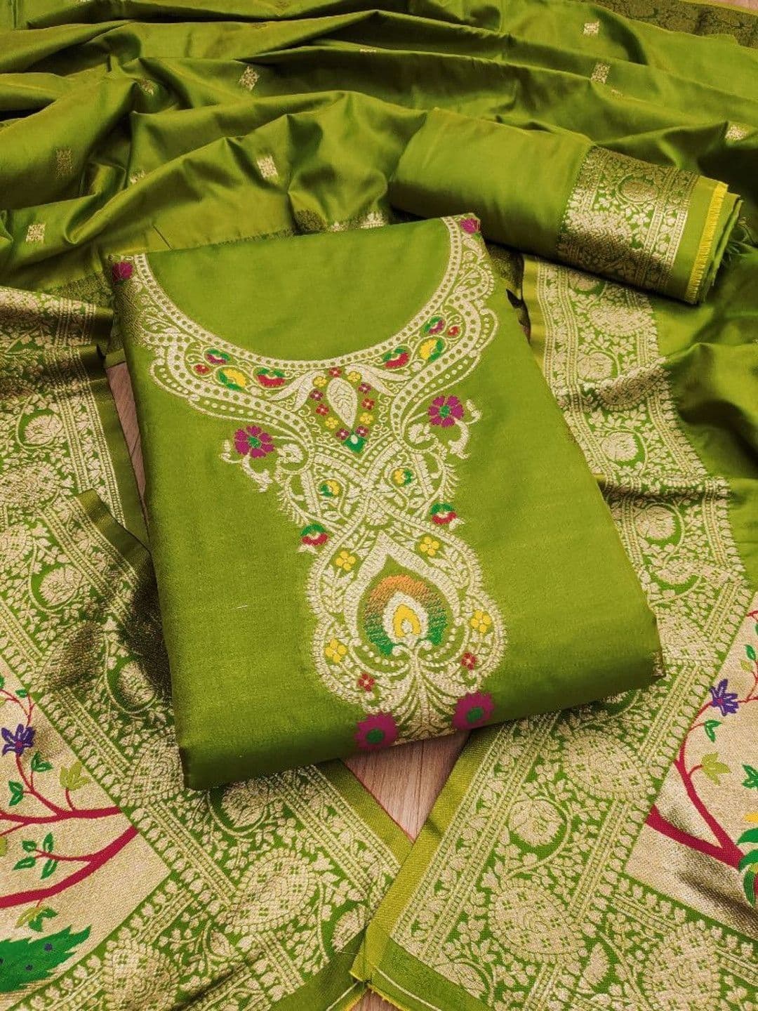 Mitera Embroidered Art Silk Unstitched Dress Material - view 1