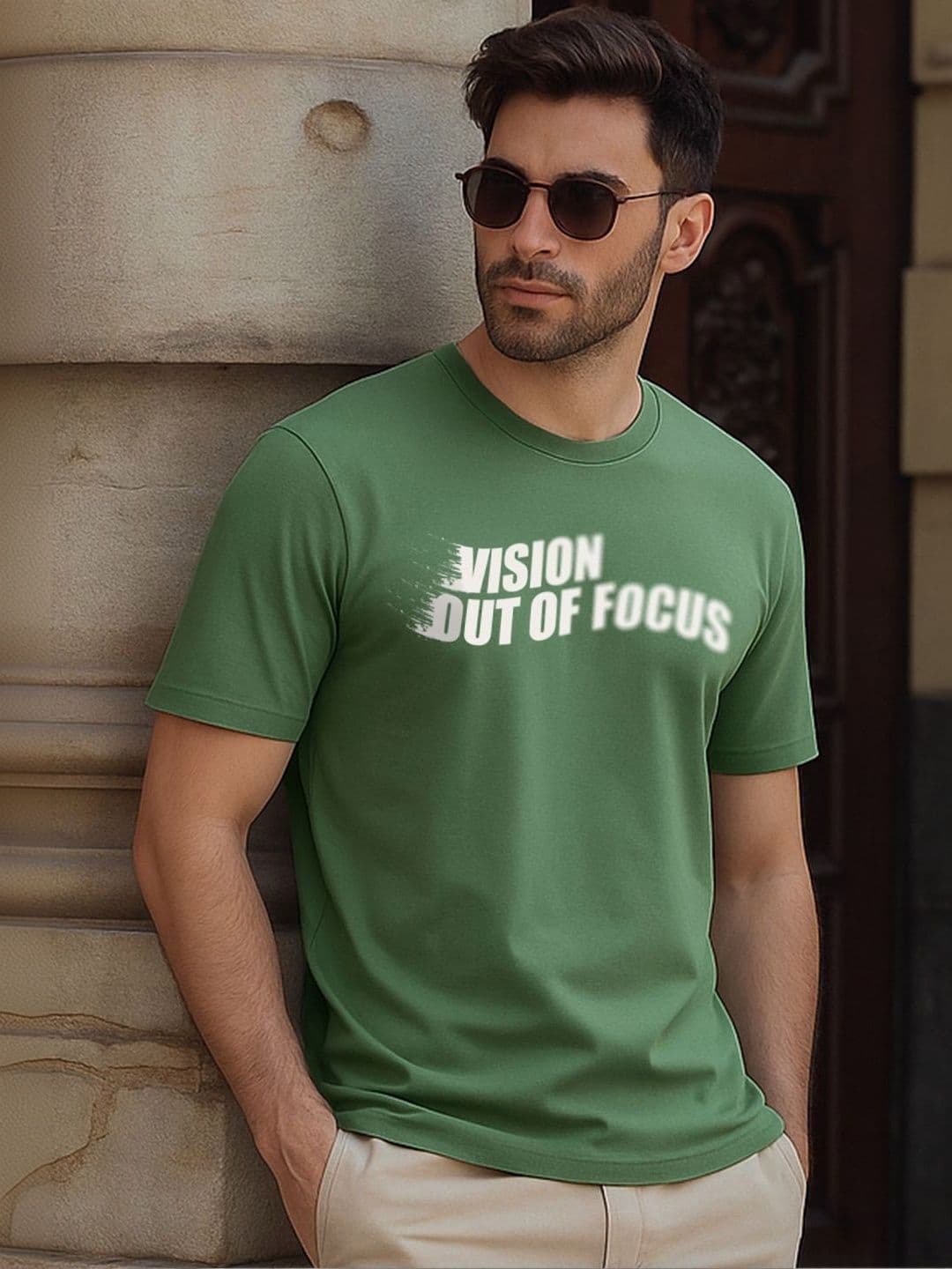 Bewakoof Men Green Vision Out Of Focus Typography T-shirt - view 1
