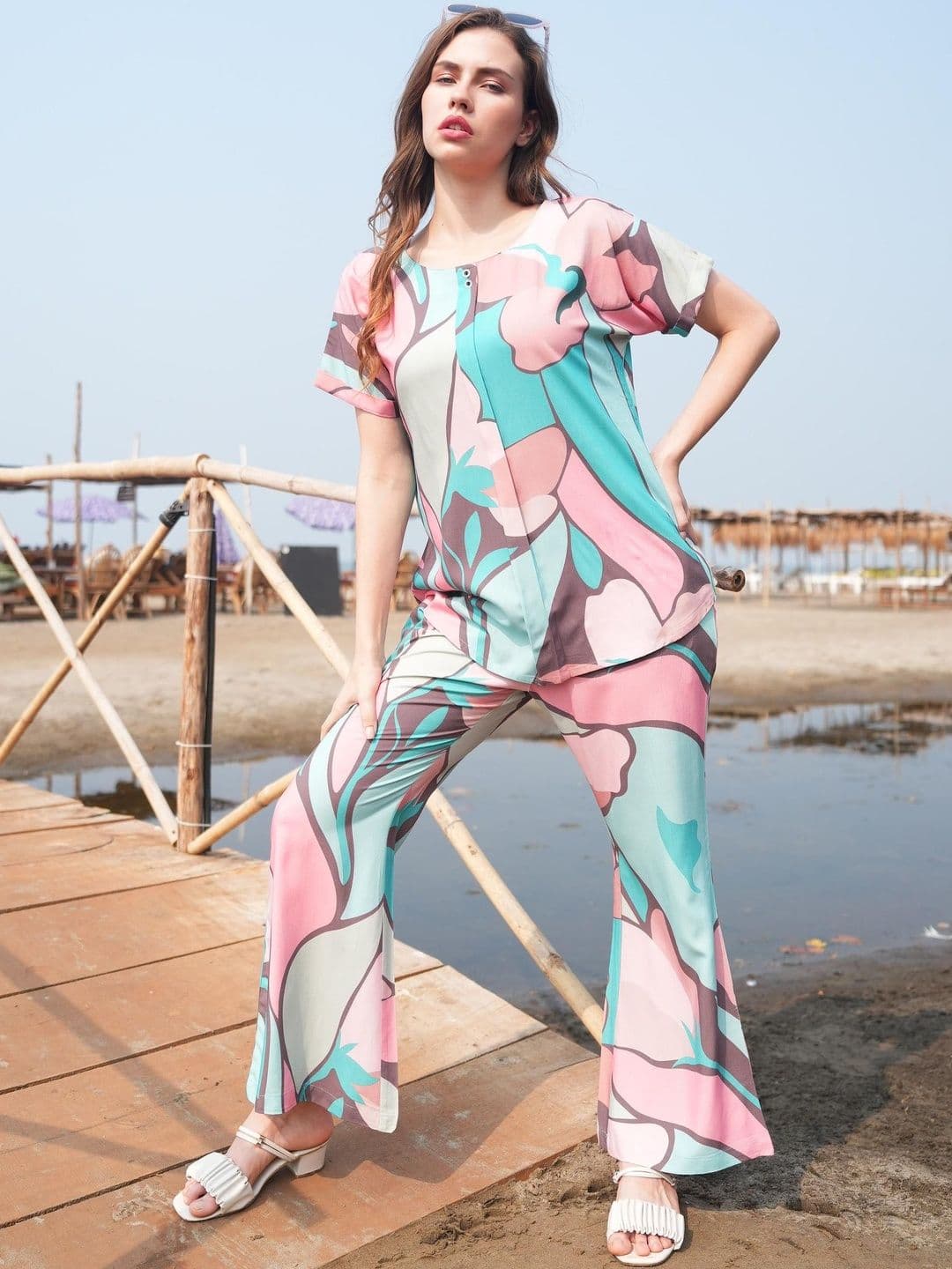 Minelli Tropical Printed Top with Palazzos - view 1