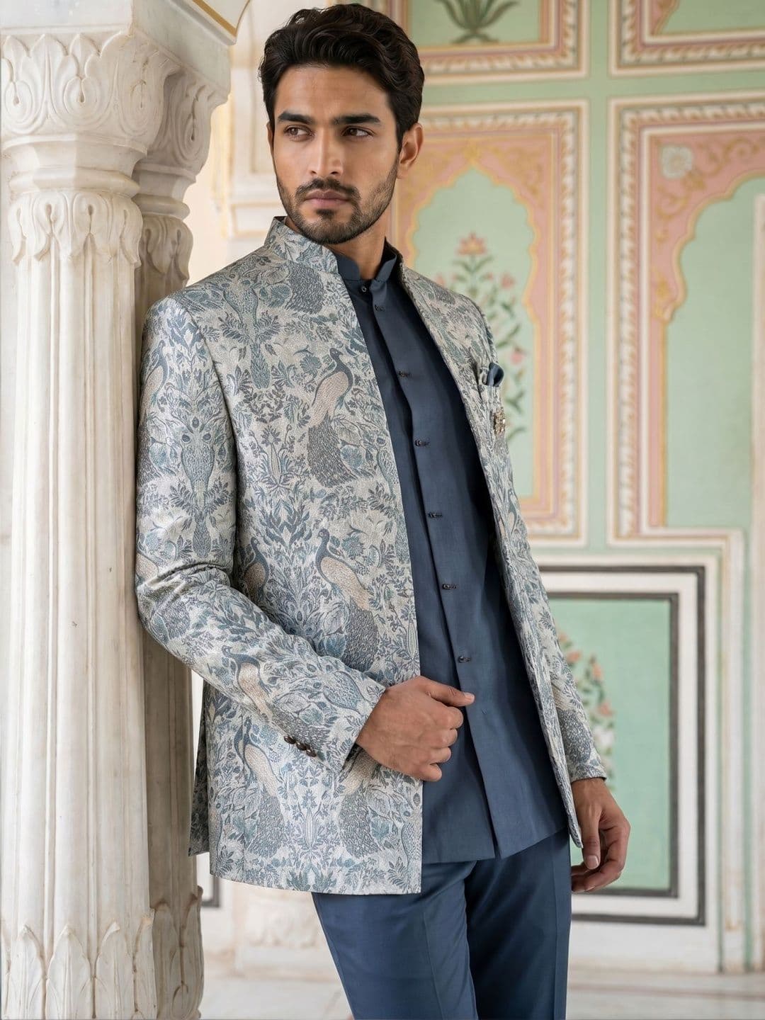 Jompers Woven Design Jacquard Indo-Western Set - view 1