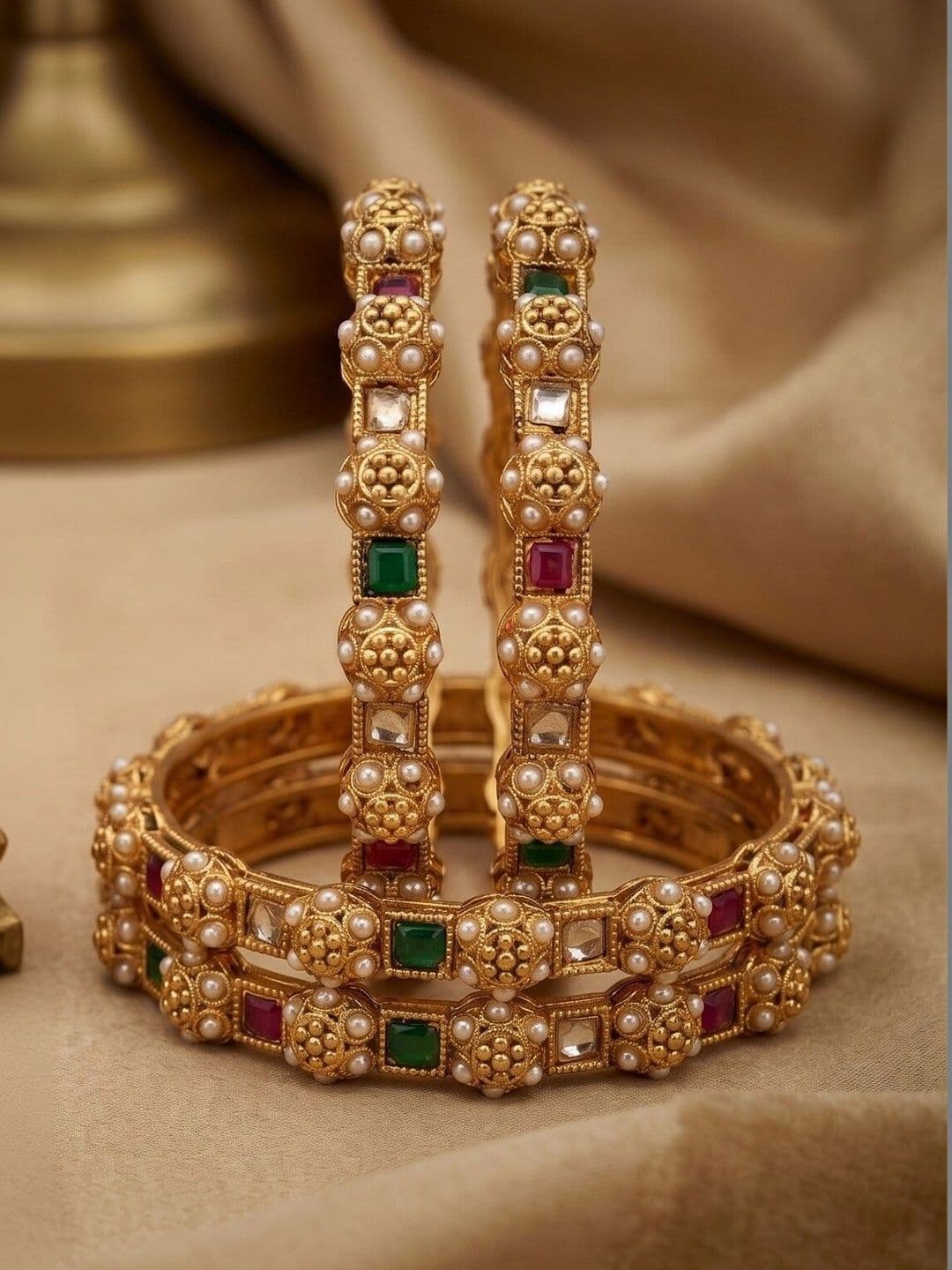 Nui Set Of 4 Gold-Plated Kundan Studded Bangles - view 1