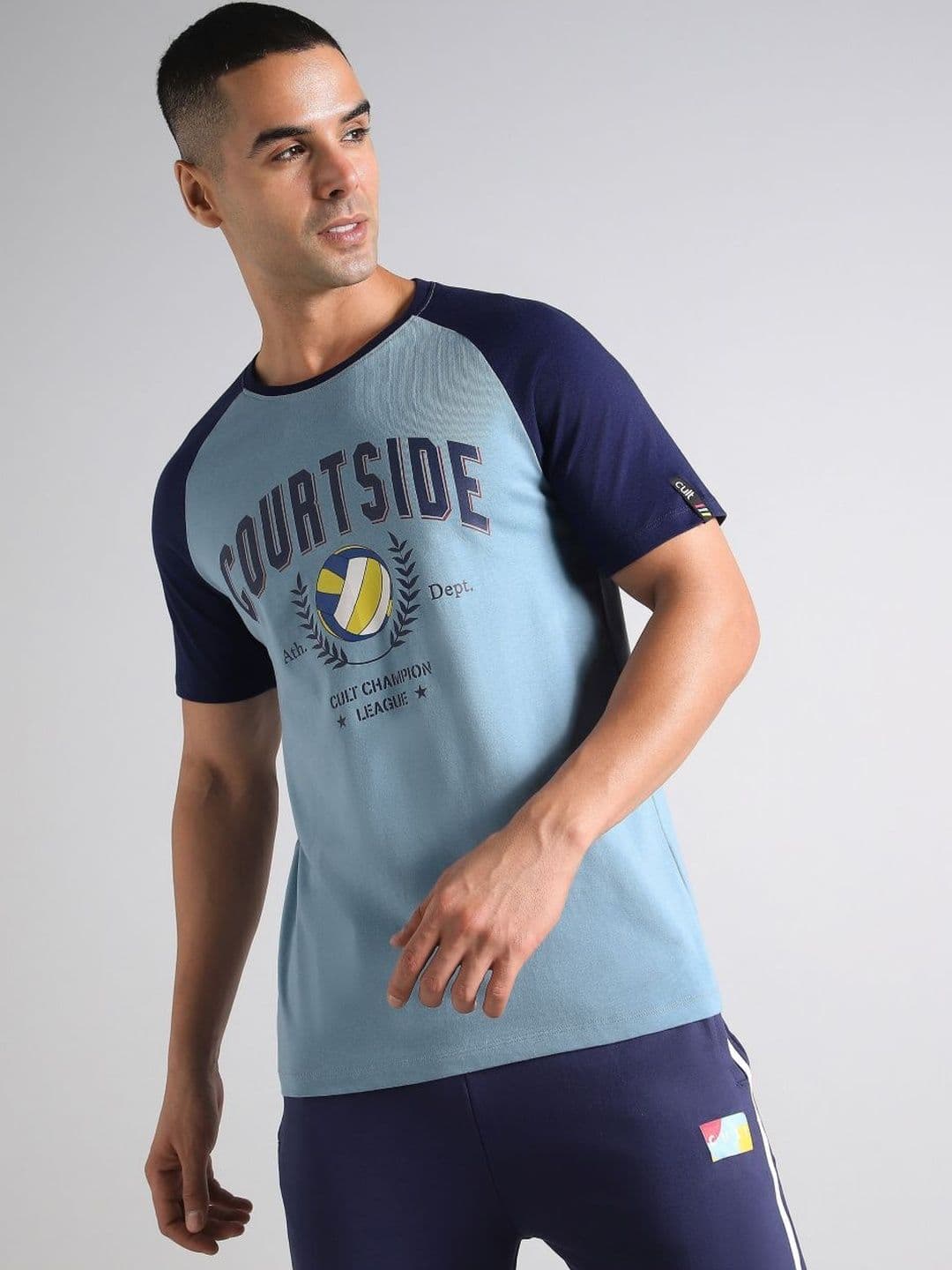 CULT Men Blue Courtside Sporty Colorblock T-shirt - view 1