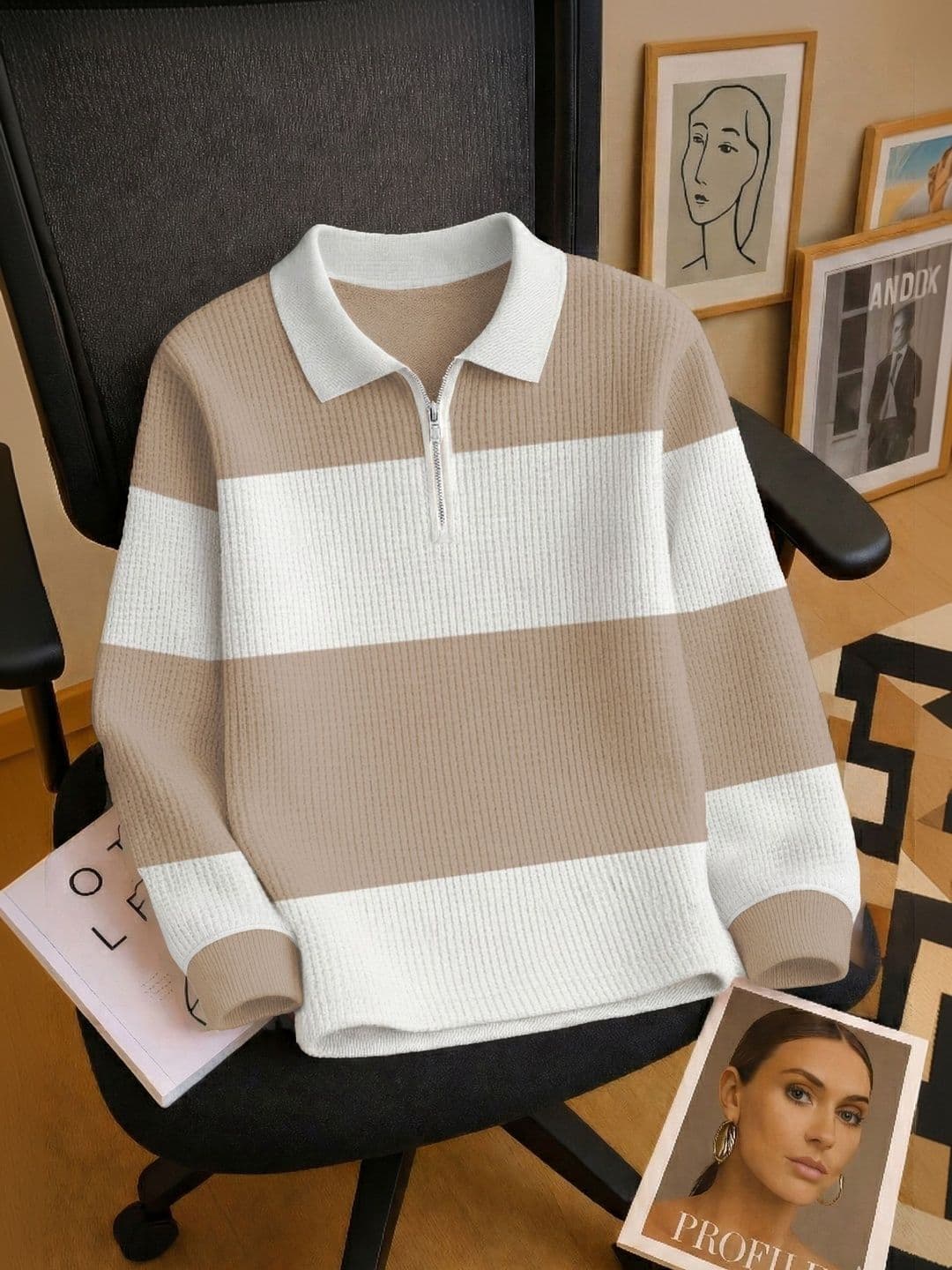 HOODLER Men Striped Polo Collar T-shirt - view 1