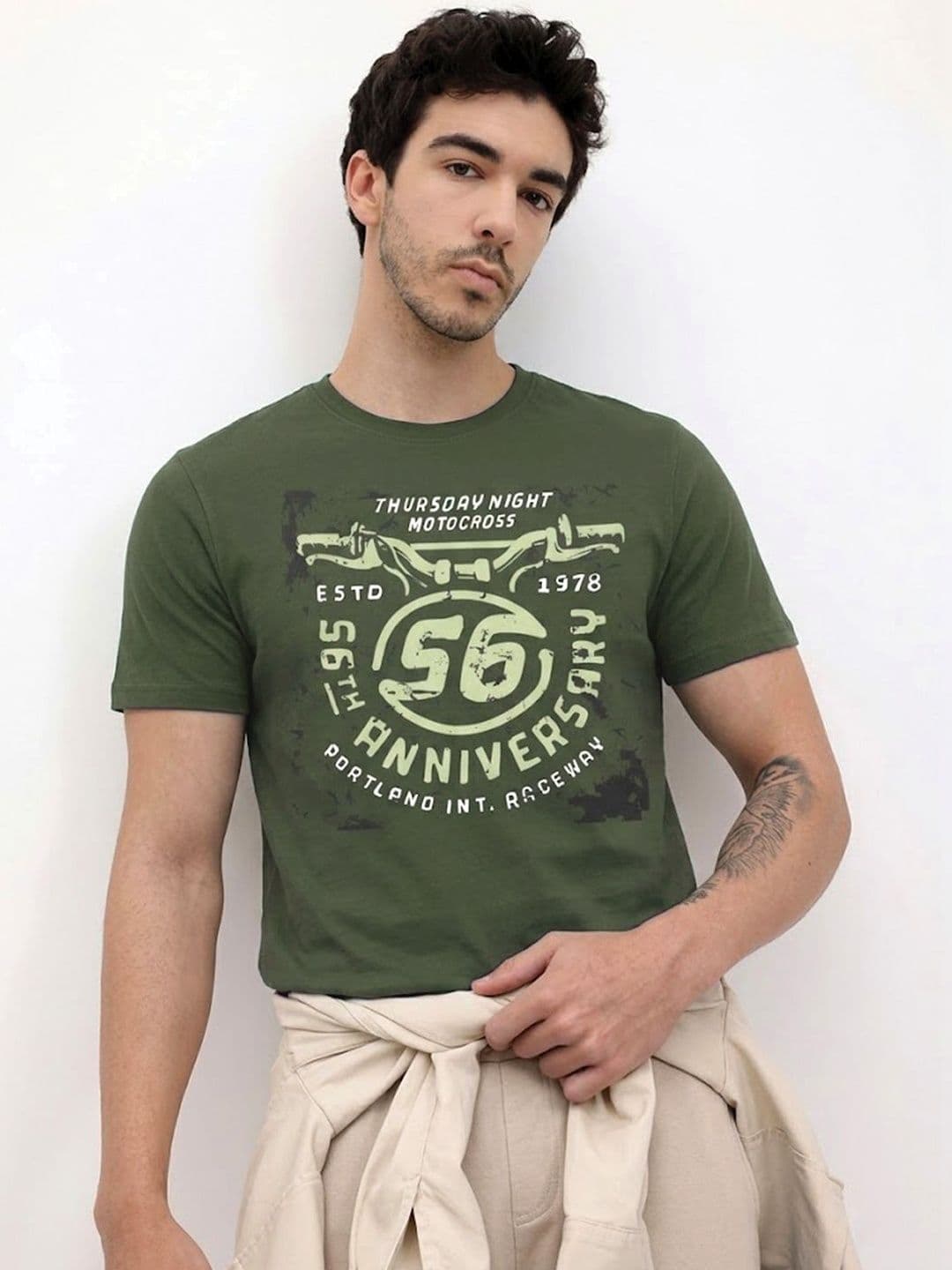 The Roadster Lifestyle Co Printed Pure Cotton Round Neck Tshirts - view 1