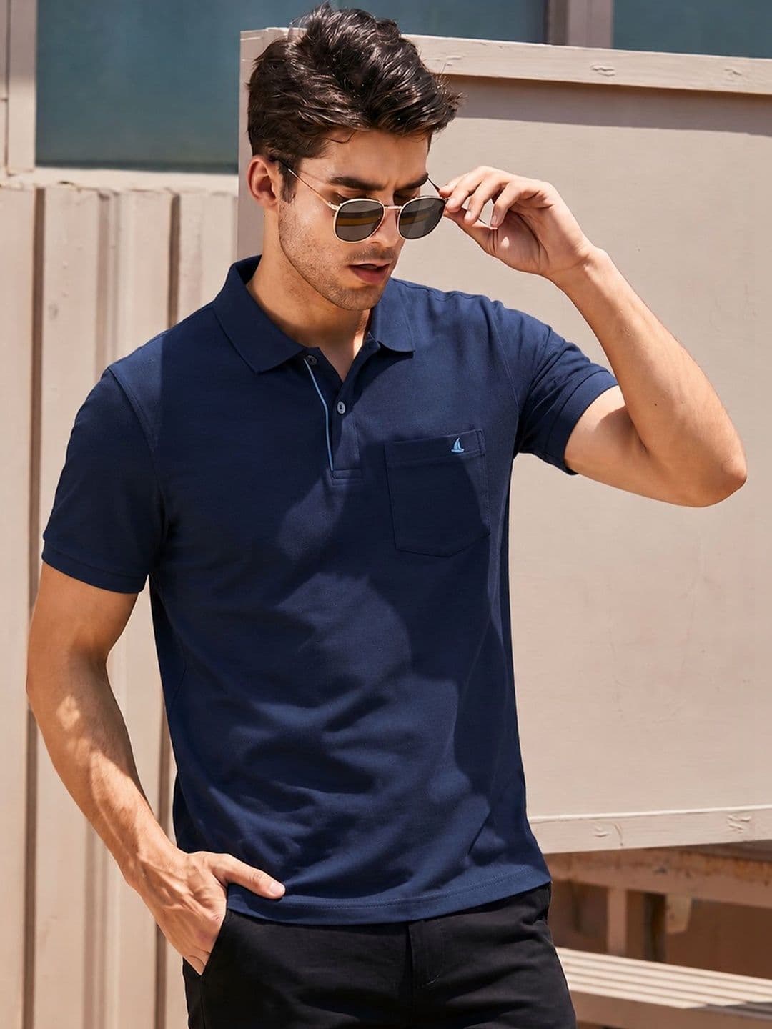 Utopium Men Brand Logo Polo Collar Pure Cotton Pockets T-shirt - view 1