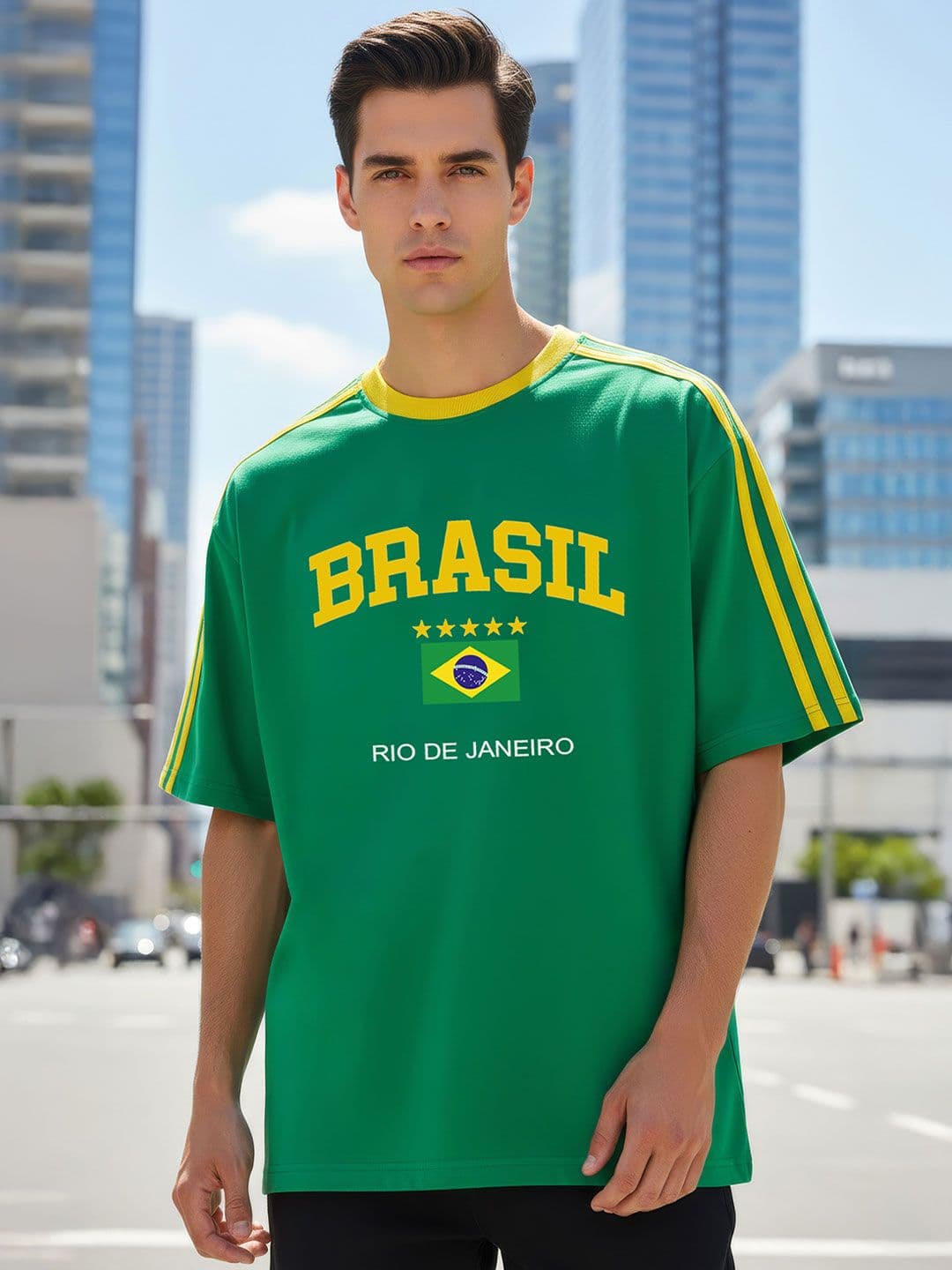 TOM MILTON Man Green Round Neck Half Sleeve Oversized Net Folding Tshirt - view 1