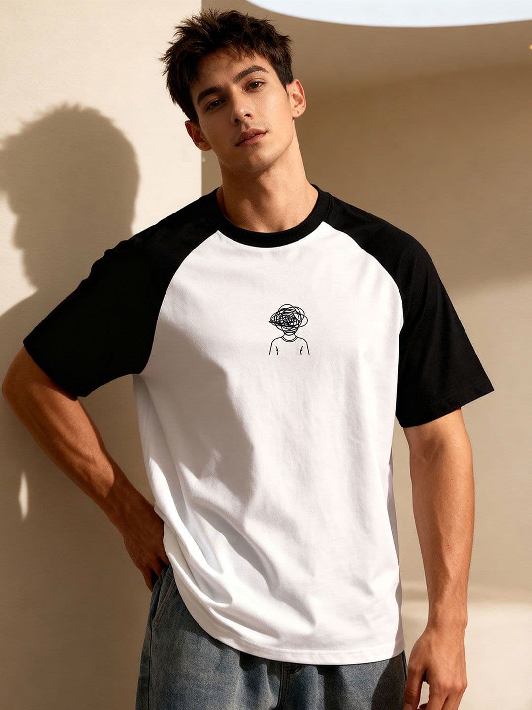 TOM MILTON Men White Raglan Sleeve Round Neck T-Shirt - view 1