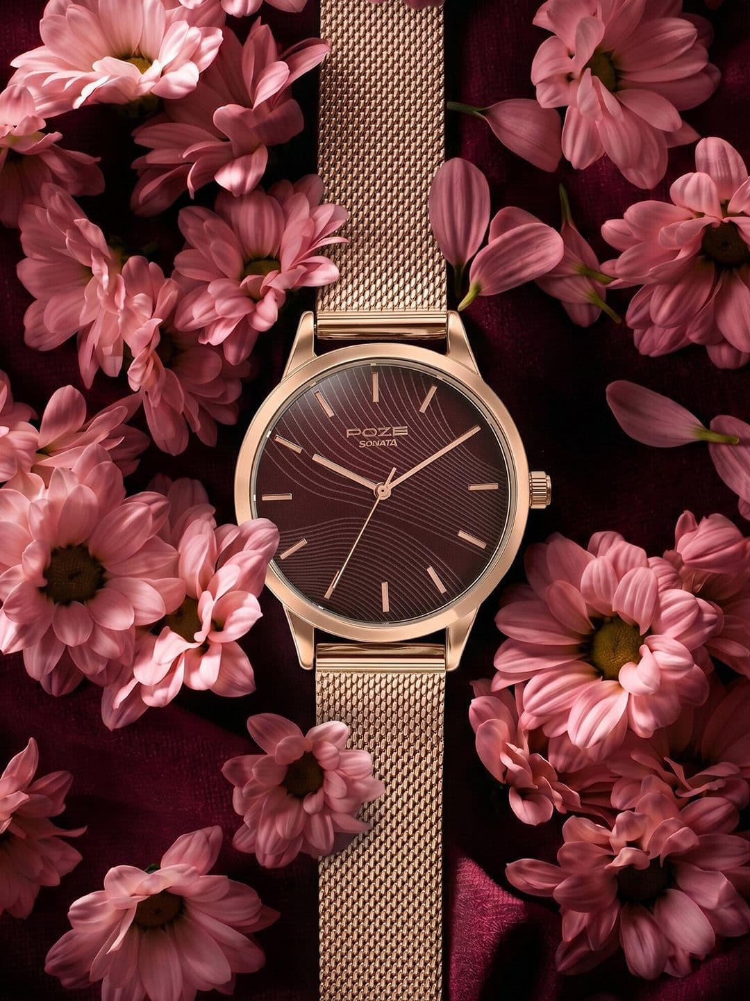Sonata Women Poze 9 Quartz Analog Cocoa Powder Dial Watch - SP80190WM01W - view 1