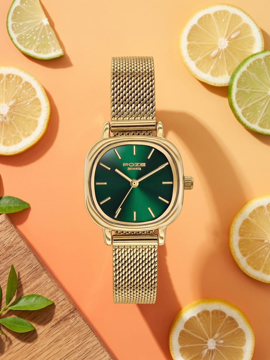 Sonata Women Poze 9 Quartz Analog Green Dial Watch - SP80024YM02W - view 1