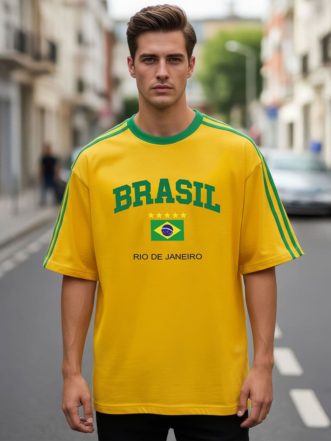 TOM MILTON Man Yellow Round Neck Half Sleeve Oversized Net Folding Tshirt - view 1