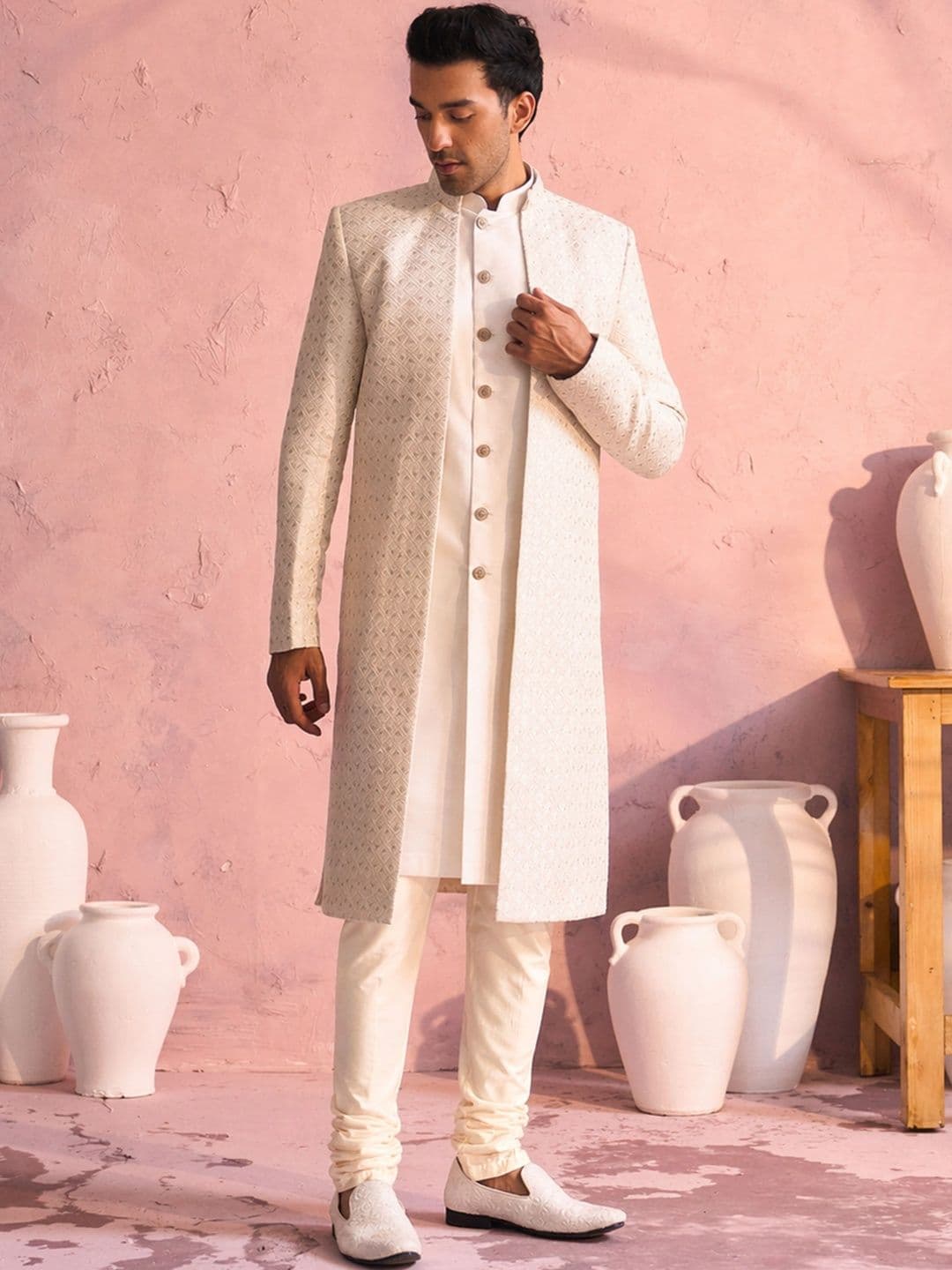 VASTRAMAY Embroidered Mandarin Collar Sherwani - view 1