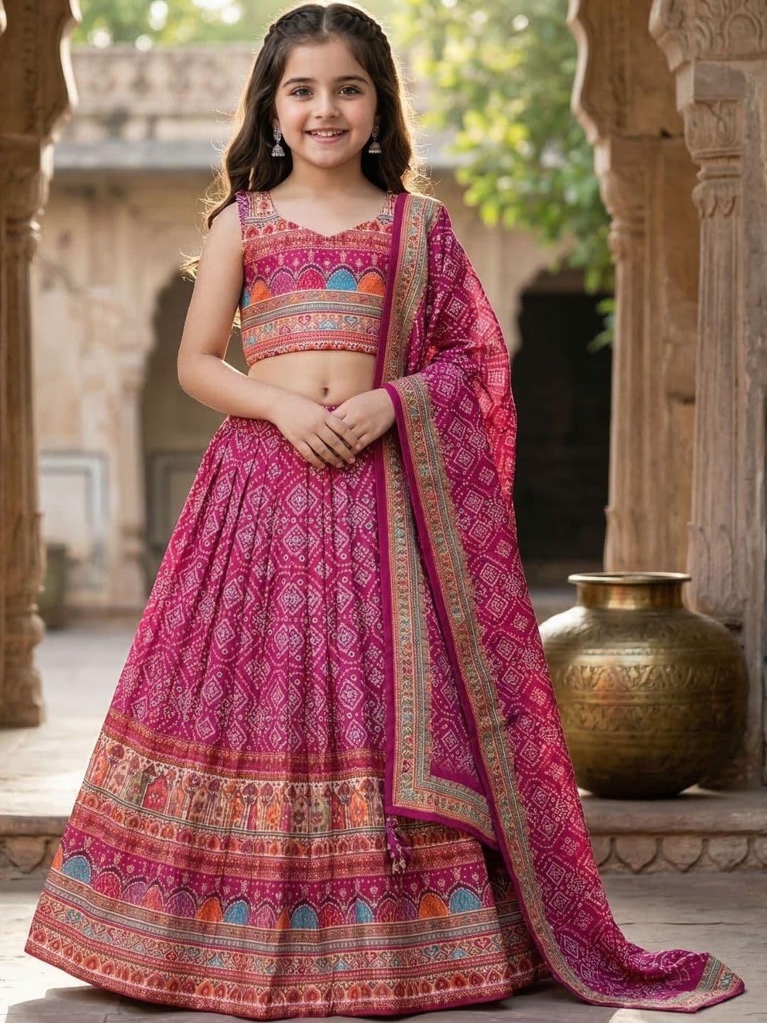 KALINI Girls Printed Semi-Stitched Lehenga & Blouse With Dupatta - view 1