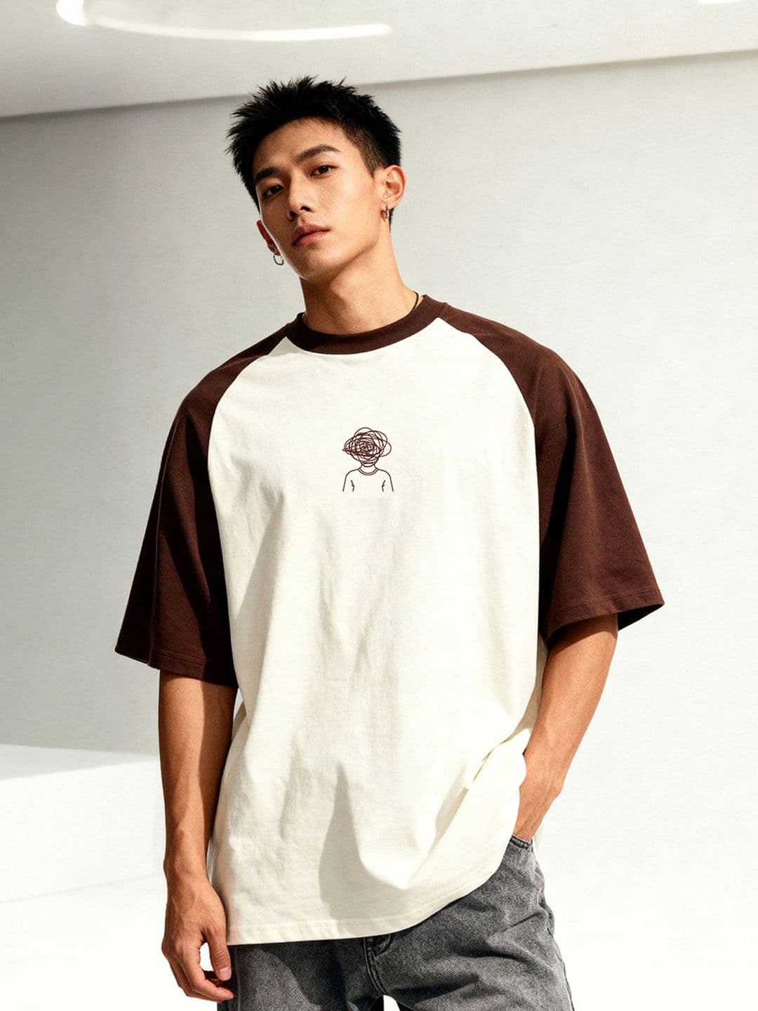 TOM MILTON Men Off White Raglan Sleeve Round Neck T-Shirt - view 1