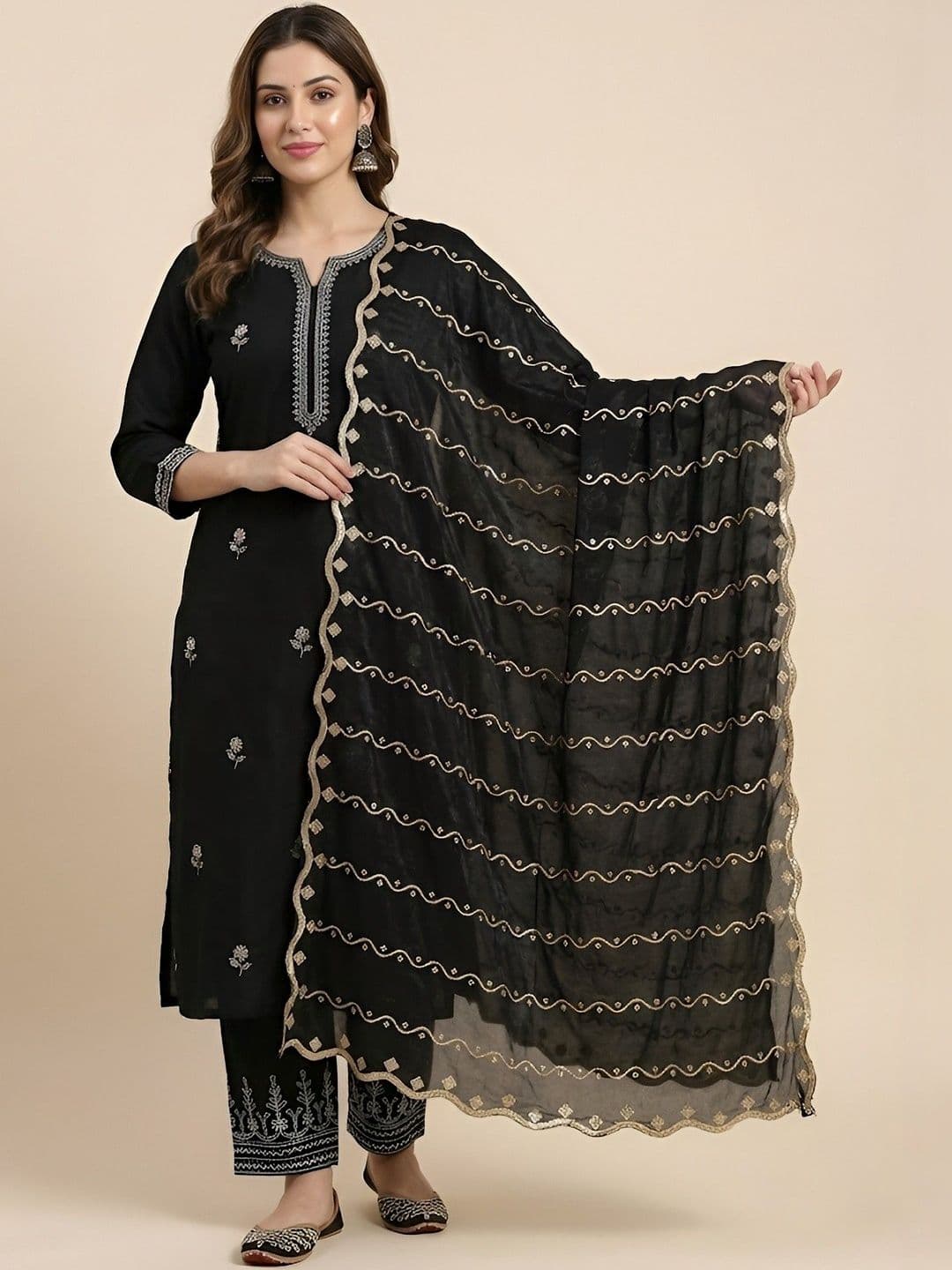 MUFFLY Ethnic Motifs Woven Design Dupatta with Sequinned - view 1