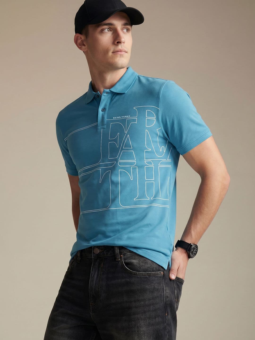 Being Human Typography Printed Polo Collar T-shirt - view 1